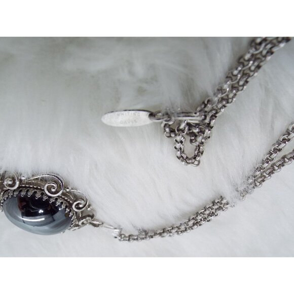 Vintage Whiting & Davis Silver Tone Black Cabochon Pendant Necklace - Picture 5 of 10